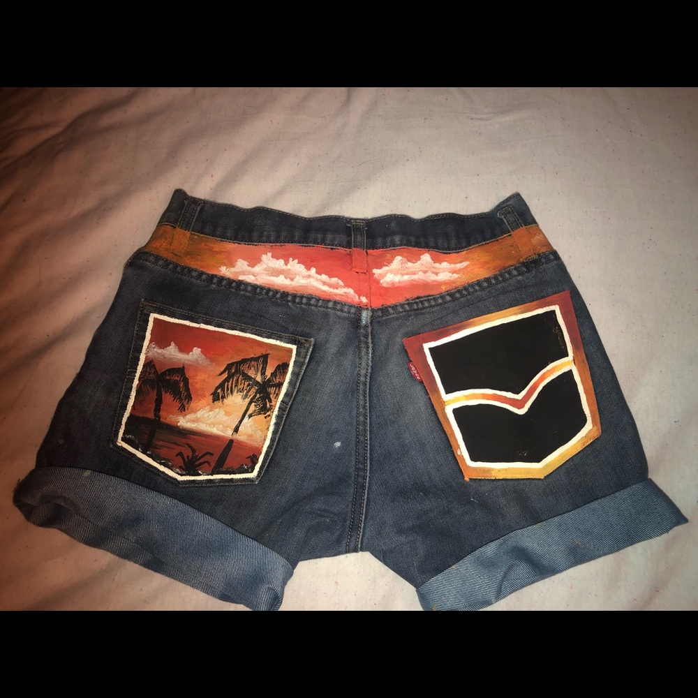 Jeans cut into shorts and custom painted